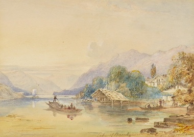 George Barnard (1807-1890), watercolour, ‘Lake Brientz’, signed, ornate gilt framed, 13 x 19cm. Condition - fair